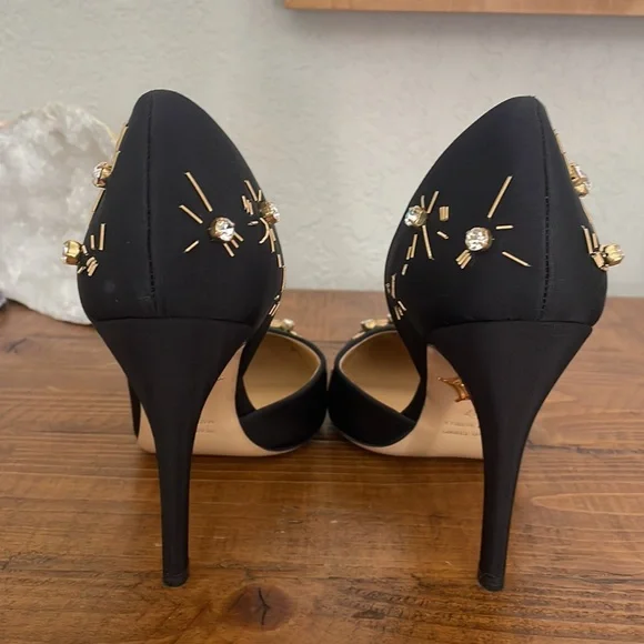 Charlotte Olympia Black Beaded/Diamond Pumps with gold.  Never worn. - Picture 3 of 7
